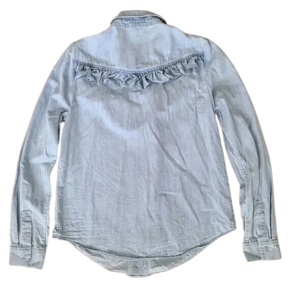 PAIGE Layda Blue Chambray Denim Ruffle Western Button Down Top - Picture 7 of 8